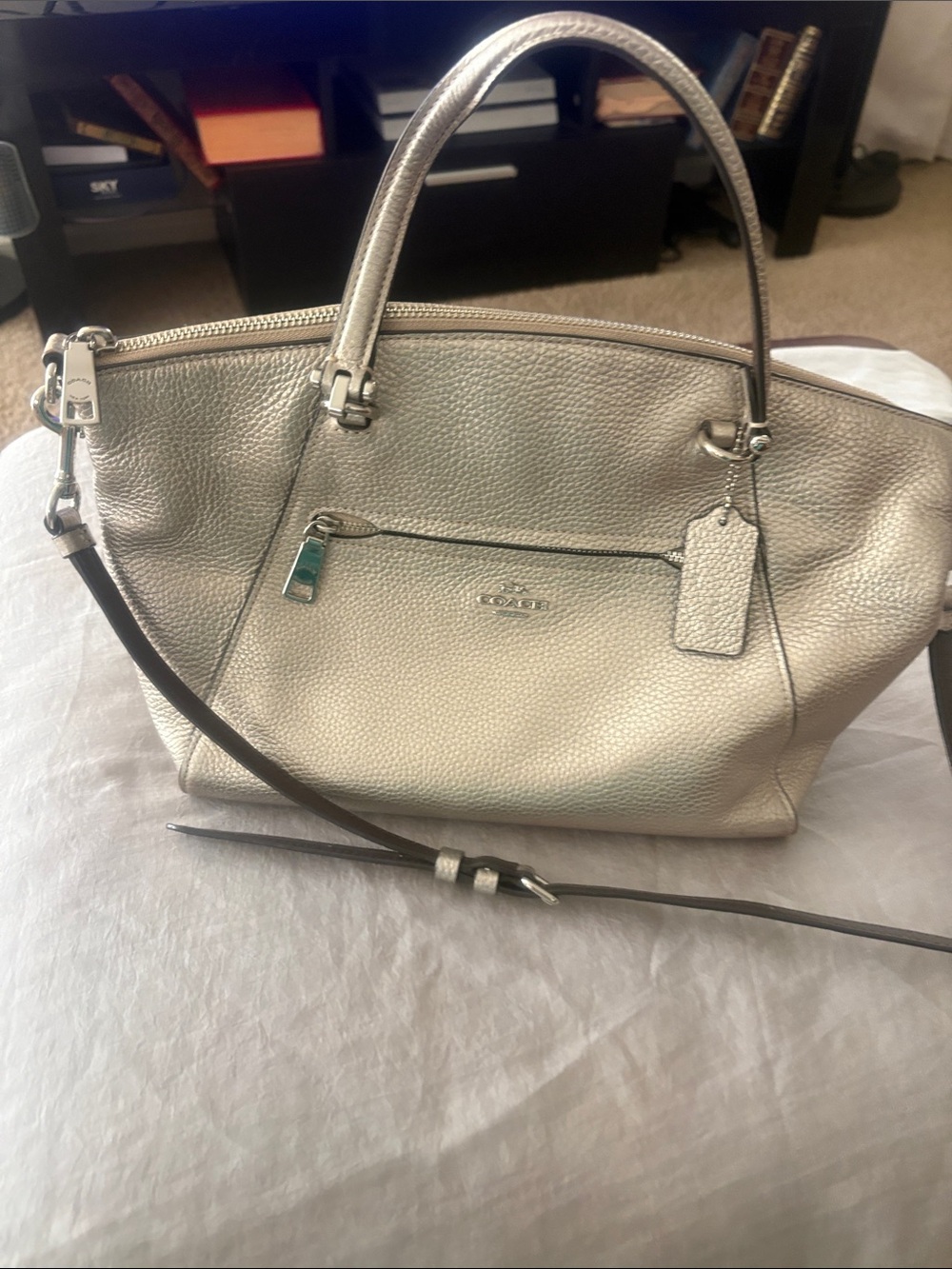 Coach Metallic Pebbled Satchel - Silver